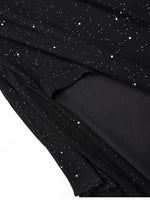 One Shoulder Sequin Mesh Slit Ruffles Party Dress