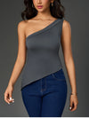 One Shoulder Side Slit Double Layers Top