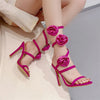 Pointed Toe Flower Microfiber PU Band High Heel