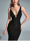 V-Neck Cut Out Sequin Backless Dress