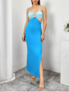 Double Color Halter Cut-out Side Split Maxi Dress