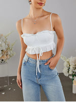 Sweet Ruffled Jacquard Tie-Up Crop Top