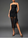 Strapless Mesh Ruffle Ruched Dress