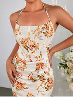 Halter Floral Backless Bodycon Maxi Dress