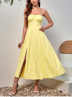 Strapless Ruched Chiffon Double Layer Long Dress