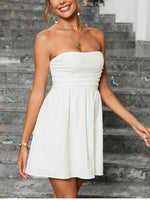 White Strapless Jacquard Ruched  Dress