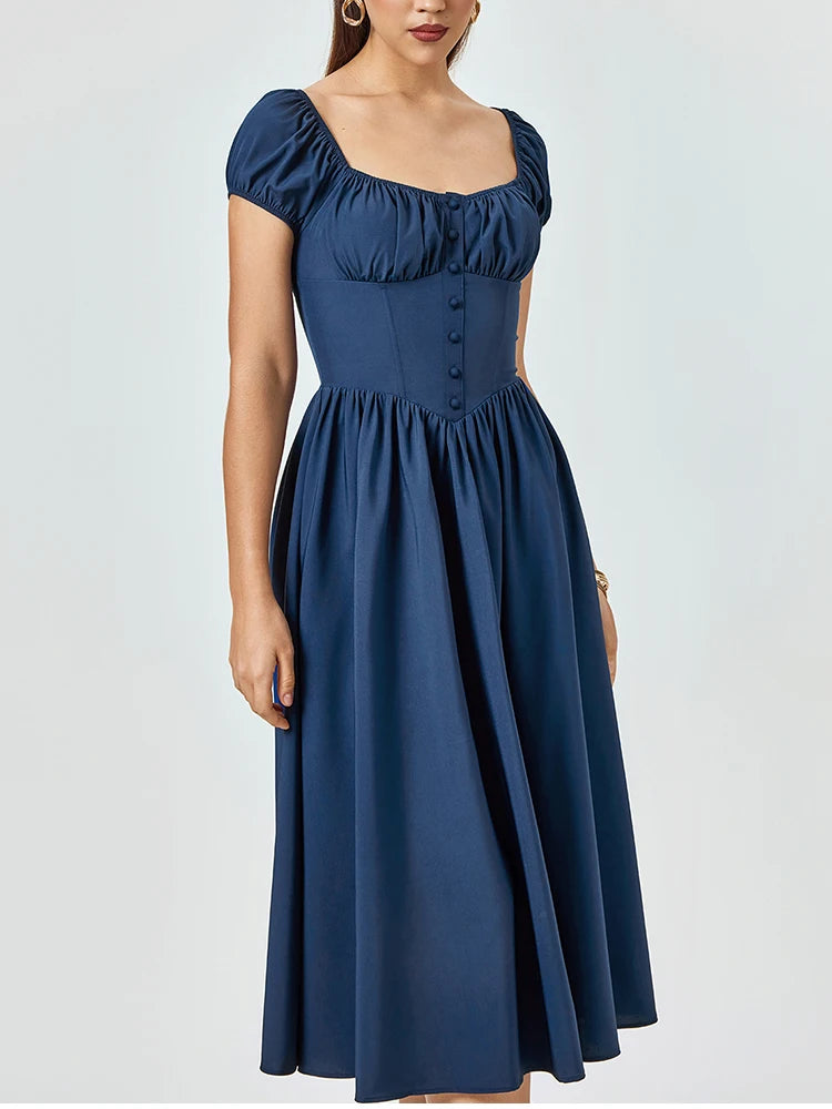 Square Neck Corset Flowy Long Dress