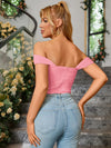 Off Shoulder Double Layers Elastic Ruched Corset Top