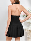 Halter Neck Backless Button Ruched Dress