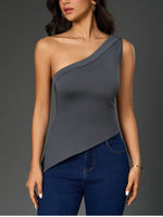 One Shoulder Side Slit Double Layers Top