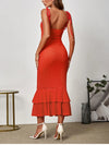 Knit Spaghetti Strap Backless Ruffle Hem Dress