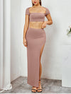 Cut Out Crop Top & Side Split Long Skirt Set