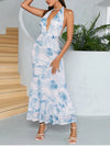 Floral Deep V Neck Backless Tie-Up Maxi Dress