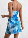 Cowl Neck Print Backless Ruched Dress