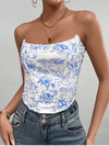 Floral Strapless Lace Up Corset Top