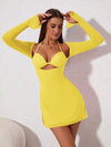 Long Sleeve Mesh Cut-Out Bandage Dress