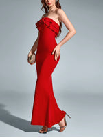 Strapless Double Layers Tie Up Ruffled Dress