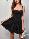 Lace Spaghetti Straps Corset Tie-Up Ruched Dress