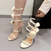 Pointed Toe Flower Microfiber PU Band High Heel