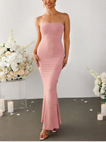 Pink Strapless Backless Stitching Tube Dress