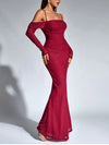 Long Sleeve Sequin Ruched Mesh Maxi Dress