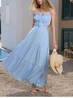 Adjustable Straps Backless Ruffled Lace-up Beach Dress