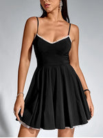 V-Neck Lace Ruffle Hem Spaghetti Straps Dress