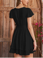 Ruffle Swing Short Sleeve V-Neck Dress