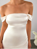 Satin Off Shoulder Double-layers Ruched Dress