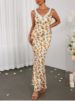 Floral V-neck Bodycon Maxi Dress