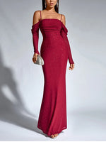 Long Sleeve Sequin Ruched Mesh Maxi Dress