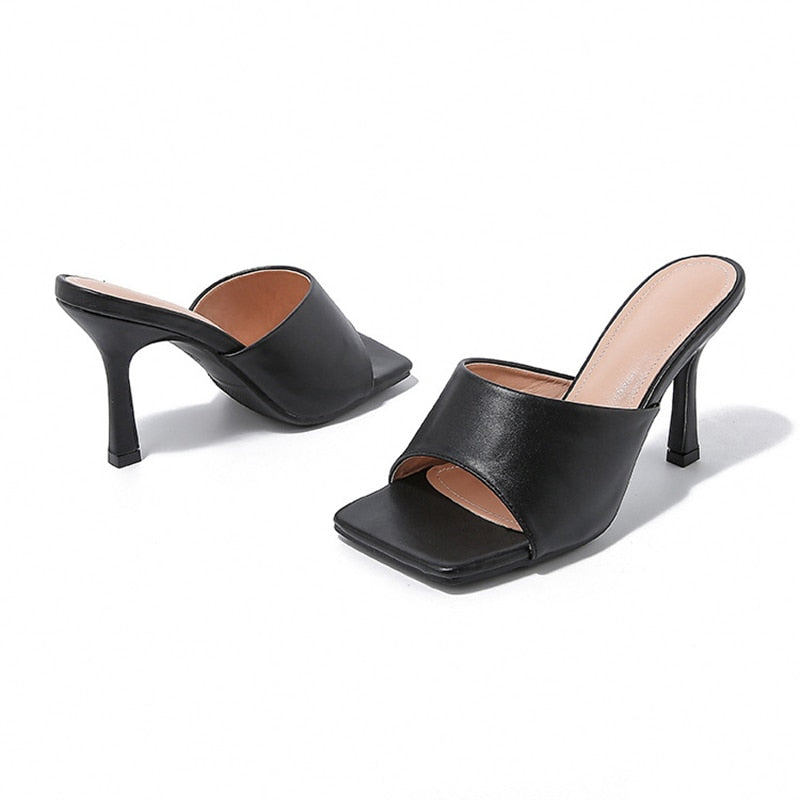 PU Open Square Head High Heel