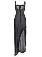 See-Through Ruffle Edge Mesh Maxi Dress