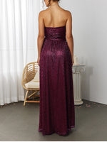 Red Wine Sleeveless Side Slit Ruched Maxi Dress