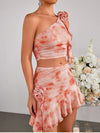 Rose Applique Ruche Top + Ruffle Hem Skirt Set