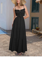 Adjustable Straps Backless Ruffled Lace-up Beach Dress