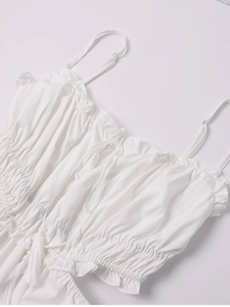 Adjustable Straps Backless Ruffled Lace-up Beach Dress