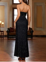 Strapless V-neck Splice Bone Sequin Long Dress