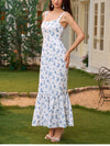 Floral Backless Adjustable Straps Double Layers Dress