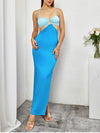 Double Color Halter Cut-out Side Split Maxi Dress