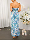 Floral Strapless Front Cross Maxi Dress