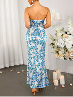 Floral Strapless Front Cross Maxi Dress