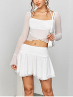 Mesh Bell Sleeves Halter Neck Top & Ruffle Skirt Set