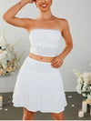 Strapless Bow Tie Lace Crop + Ruched Skirt Set