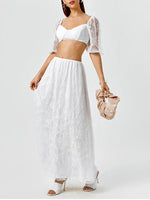 Lace Puff Sleeve Crop Top + Long Skirt Set