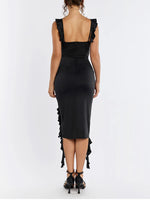 Black Applique Ruffle Square Neck Dress