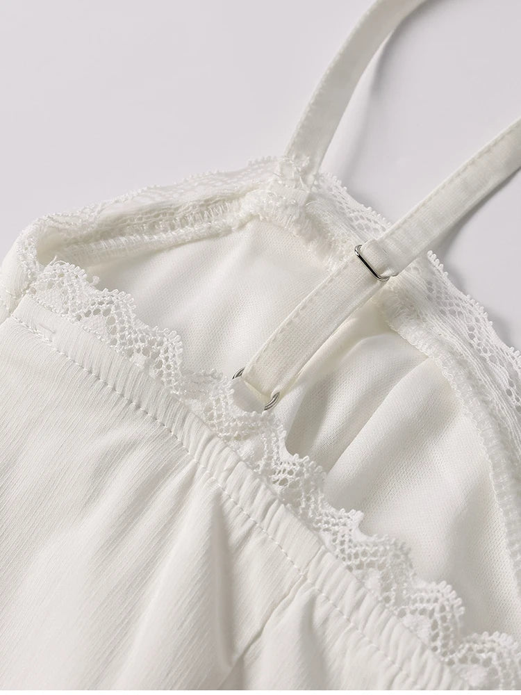 Spaghetti Straps Lace Trim Bra Double Layers Dress