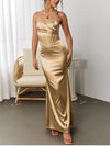 Backless Halter V-Neck Satin Corset Dress