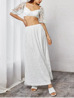 Lace Puff Sleeve Crop Top + Long Skirt Set