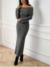 Off-Shoulder Long Sleeve Knitted Maxi Dress